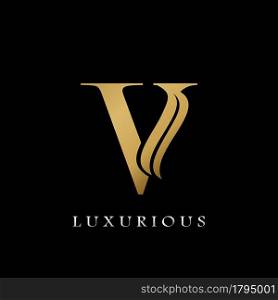 Golden Initial V Letter Logo Luxury, creative vector design concept for luxuries business