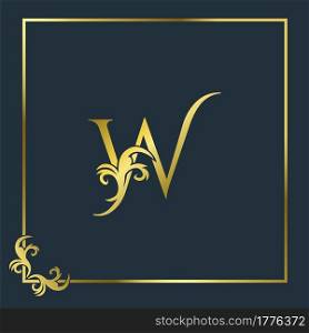 Golden Initial W Luxury Letter Logo Icon, Ornate business brand identity or wedding initial logo vector design .