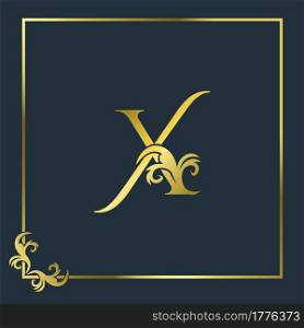 Golden Initial X Luxury Letter Logo Icon, Ornate business brand identity or wedding initial logo vector design .