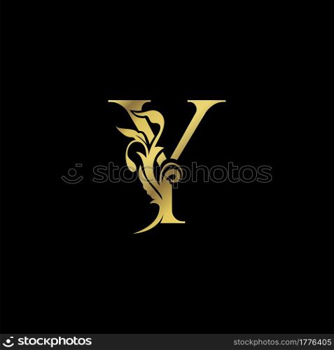 Golden Initial Y Luxury Letter Logo Icon vector design ornate swirl nature floral concept.