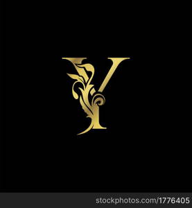 Golden Initial Y Luxury Letter Logo Icon vector design ornate swirl nature floral concept.
