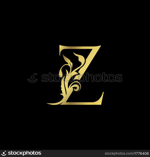 Golden Initial Z Luxury Letter Logo Icon vector design ornate swirl nature floral concept.