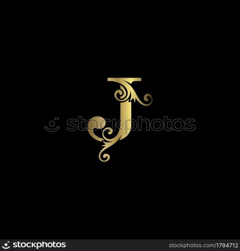 Golden J Initial Letter luxury logo icon, vintage luxurious vector design concept alphabet letter for luxuries business.