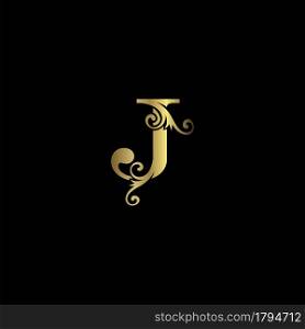 Golden J Initial Letter luxury logo icon, vintage luxurious vector design concept alphabet letter for luxuries business.