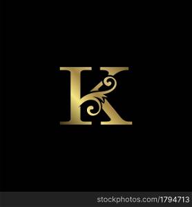 Golden K Initial Letter luxury logo icon, vintage luxurious vector design concept alphabet letter for luxuries business.