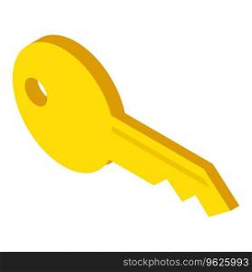 Golden key icon isometric vector. Symbolic big golden key from door lock icon. Protection and security concept. Golden key icon isometric vector. Symbolic big golden key from door lock icon