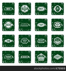 Golden labels icons set in grunge style green isolated vector illustration. Golden labels icons set grunge