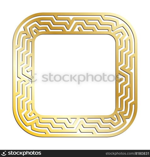 Golden LABYRINTH square frames for decorative headers. Gold metal ancient Greek ornaments isolated on white background. Vector