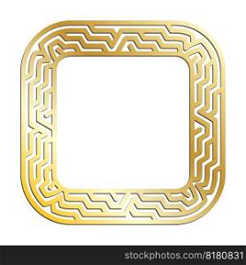 Golden LABYRINTH square frames for decorative headers. Gold metal ancient Greek ornaments isolated on white background. Vector