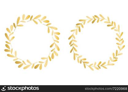 Golden leafy circular frames, vector illustration. Set of beautiful luxury round wreaths. Botanical template for invitation or greeting card.. Golden leafy circular frames, vector illustration.