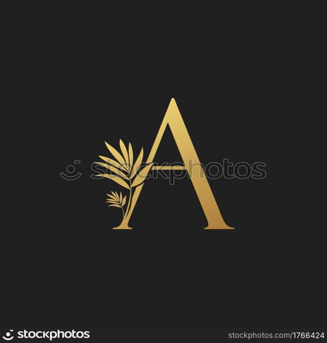 Golden Letter A Classic Vintage Logo Icon. Vintage design concept classic vector nature leaves with letter logo icon gold color.