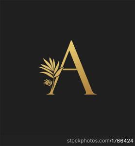 Golden Letter A Classic Vintage Logo Icon. Vintage design concept classic vector nature leaves with letter logo icon gold color.