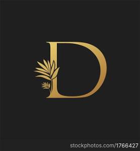 Golden Letter D Classic Vintage Logo Icon. Vintage design concept classic vector nature leaves with letter logo icon gold color.