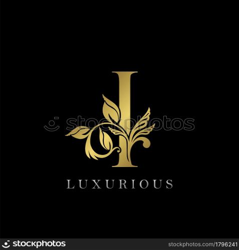 Golden Letter I Luxury Logo Icon, Vintage Design Template