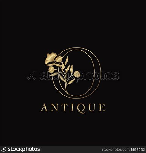 Golden Letter O Luxury Flowers Initial Logo Template Design. Monogram antique ornate nature floral leaf with initial letter.