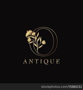 Golden Letter O Luxury Flowers Initial Logo Template Design. Monogram antique ornate nature floral leaf with initial letter.