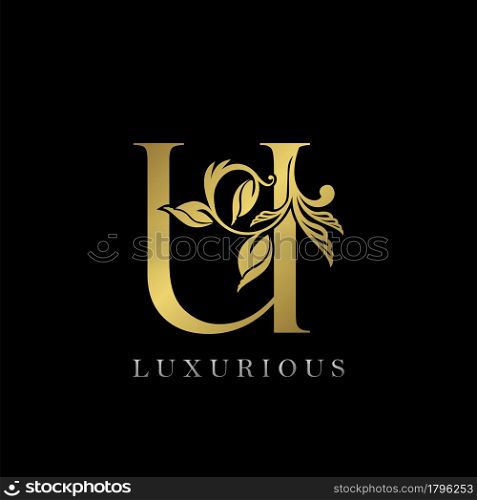 Golden Letter U Luxury Logo Icon, Vintage Design Template