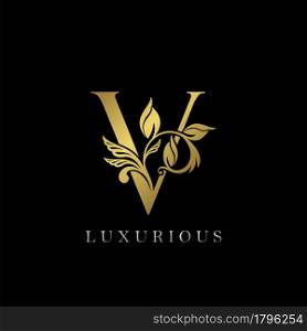 Golden Letter V Luxury Logo Icon, Vintage Design Template