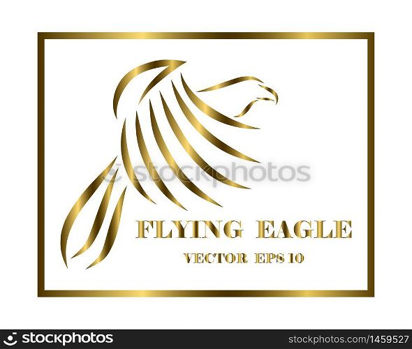 Golden line art vector logo of eagle that is flying. It surround by a square frame.