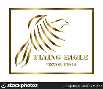 Golden line art vector logo of eagle that is flying. It surround by a square frame.