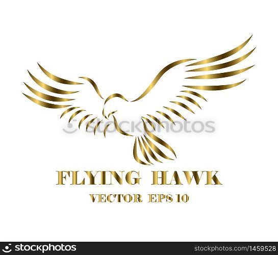Golden line art vector logo of hawk that is flying.