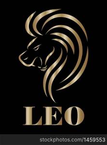 Golden line logo of lion head. It is sign of leo zodiac.