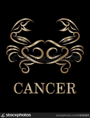 Golden line vector logo of a crab. It is sign of cancer zodiac.