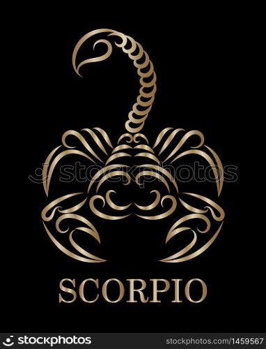 Golden line vector logo of a scorpion. It is sign of scorpio zodiac.