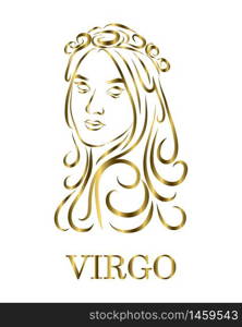 Golden line vector logo of a women. It is sign of virgo zodiac.