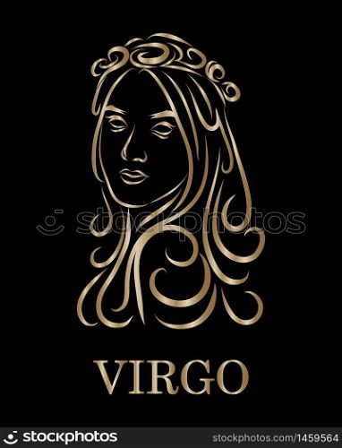 Golden line vector logo of a women. It is sign of virgo zodiac.