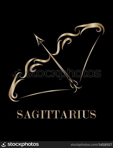 Golden line vector logo of bow and arrow. It is sign of Sagittarius zodiac.