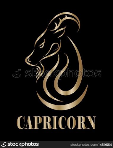 Golden line vector logo of goat head. It is sign of capricorn zodiac.