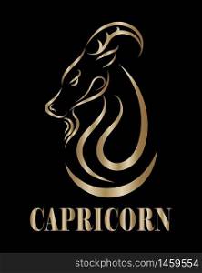 Golden line vector logo of goat head. It is sign of capricorn zodiac.