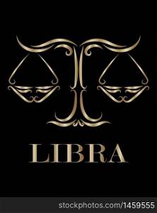 Golden line vector logo of scales. It is sign of libra zodiac.