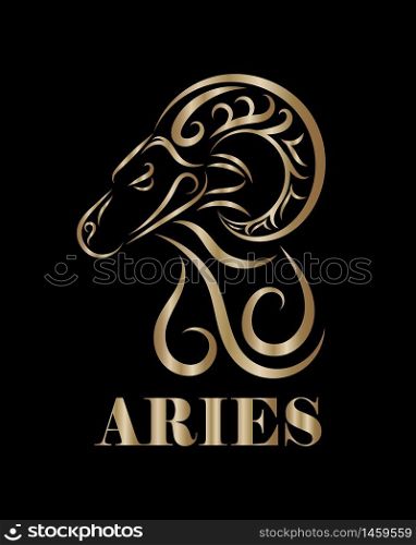 Golden line vector logo of sheep head. It is sign of Aries zodiac.