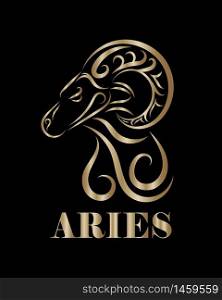 Golden line vector logo of sheep head. It is sign of Aries zodiac.