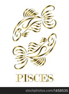 Golden line vector logo of two fish. It is sign of pisces zodiac.