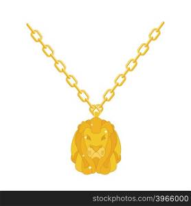 Golden lion necklace gold jewelry on chain. Expensive jewelry. Wild animal of precious yellow metal. Fashionable Luxury treasure&#xA;