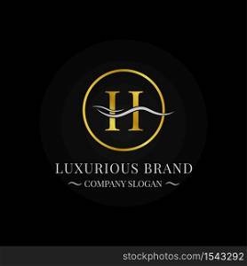 Golden logo luxury design with wave line on black background vector design