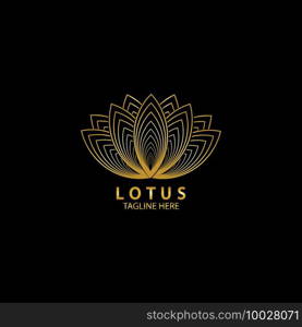 Golden lotus flower logo. Vector design template of lotus icon on dark background with golden effect for eco, beauty, spa, yoga, medical companies.