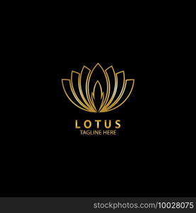 Golden lotus flower logo. Vector design template of lotus icon on dark background with golden effect for eco, beauty, spa, yoga, medical companies.