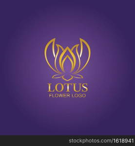 Golden lotus flower logo. Vector design template of lotus icon on dark background with golden effect for eco, beauty, spa, yoga, medical companies.