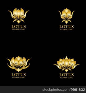 Golden lotus flower logo. Vector design template of lotus icon on dark background with golden effect for eco, beauty, spa, yoga, medical companies.