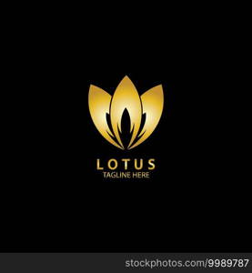 Golden lotus flower logo. Vector design template of lotus icon on dark background with golden effect for eco, beauty, spa, yoga, medical companies.
