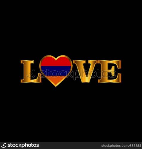 Golden Love typography Armenia flag design vector