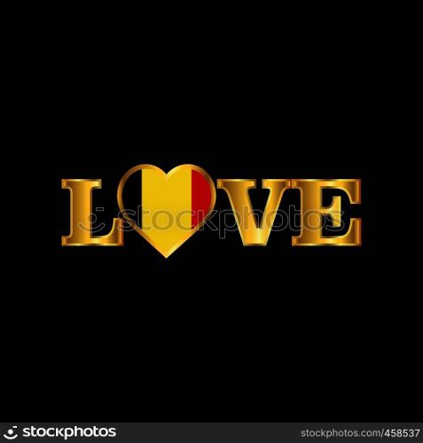 Golden Love typography Belgium flag design vector