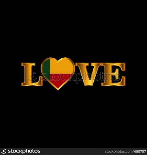 Golden Love typography Benin flag design vector