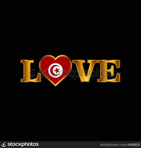 Golden Love typography Tunisia flag design vector