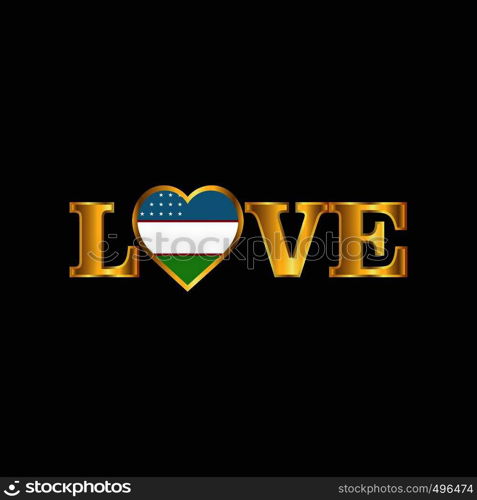 Golden Love typography Uzbekistan flag design vector