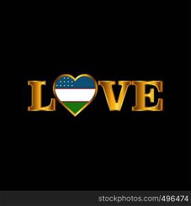Golden Love typography Uzbekistan flag design vector